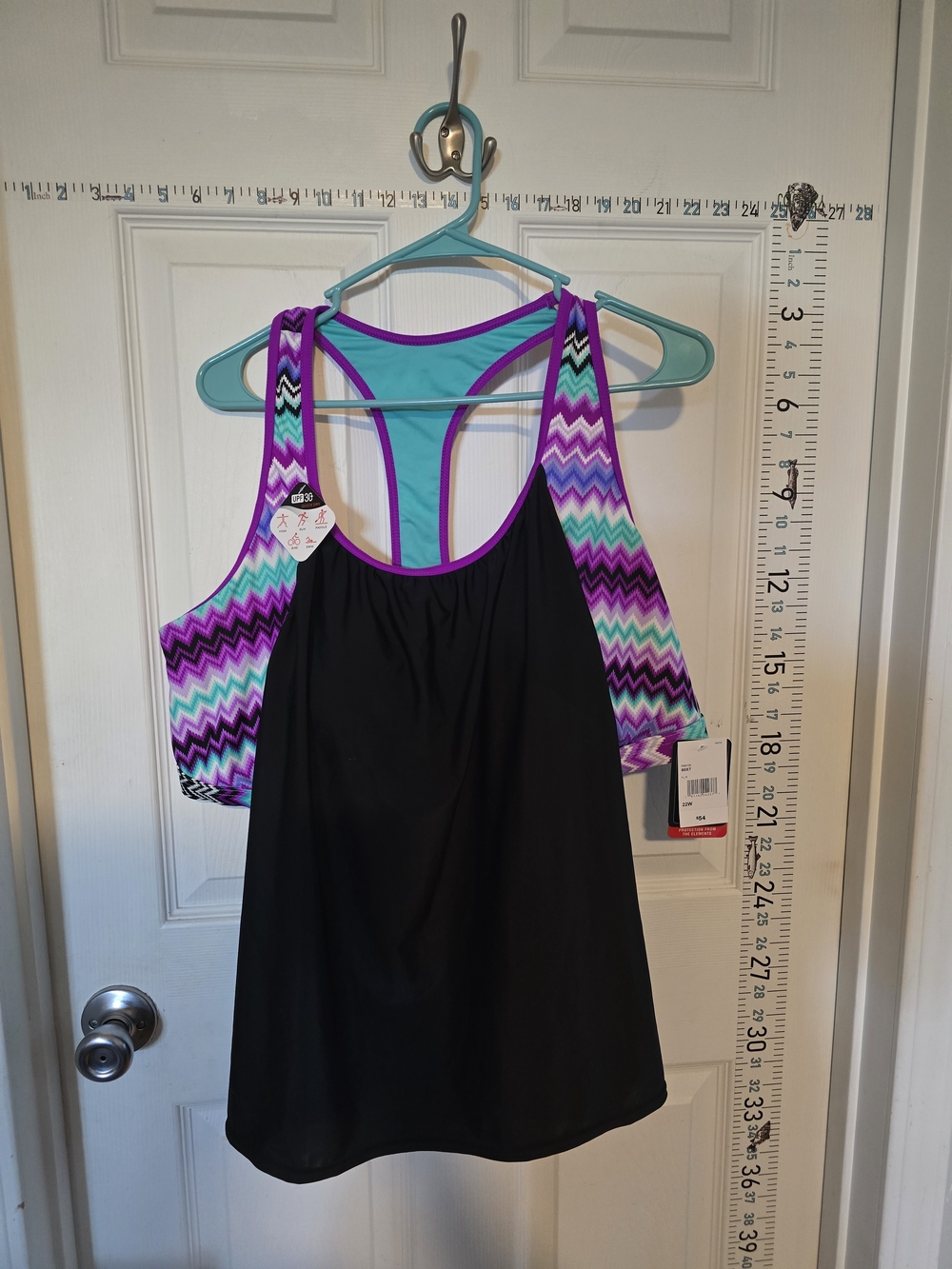 adidas Purple & Teal Chevron-Pattern Swim Top